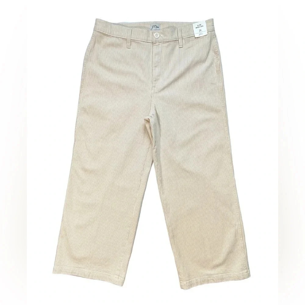 NWT J.Crew Slim Wide Leg Khaki Striped Crop Jeans - Picture 3 of 6